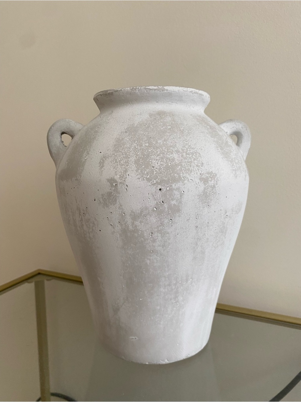 Handmade White and Grey Ceramic Vase with Handles